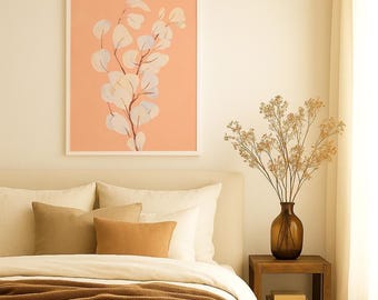 Peach Botanical Print | Minimalist Flower Wall Art (Digital Download)