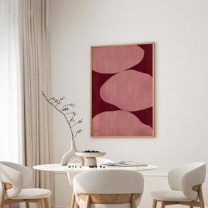 Roze en bordeauxrode abstracte kunstprint: moderne, minimalistische vormen (digitale download)