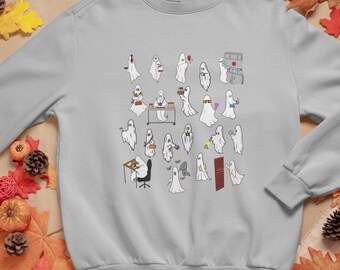 PRINT ON DEMAND *** Multi Crime Scene Ghost Unisex Heavy Blend Crewneck Sweatshirt Forensic Csi Crime Scene Sheet Ghosts Halloween Spooky