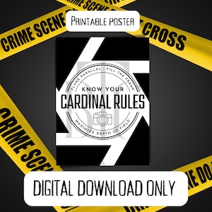 DIGITAL DOWNLOAD ONLY** Cardinal Rules Camera Photography Posters Bright Colorful Csi Science Teacher Teaching School Law Enforcement