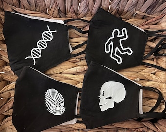 Face Mask, CSI, Forensic Science ,True Crime, Forensic Gifts, Latent Print, Body Outline, Skull