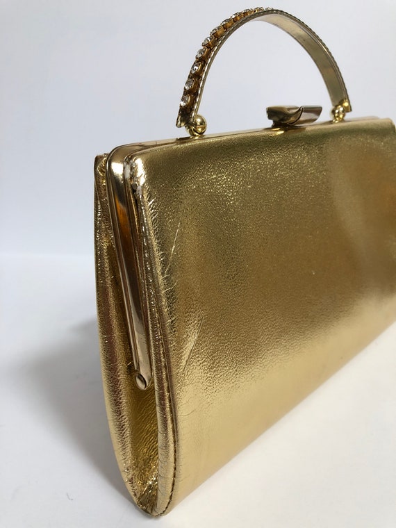 Vintage Gold Lamé Evening Bag with Gold Clasp and… - image 5