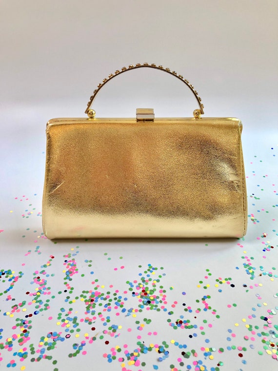 Vintage Gold Lamé Evening Bag with Gold Clasp and… - image 1