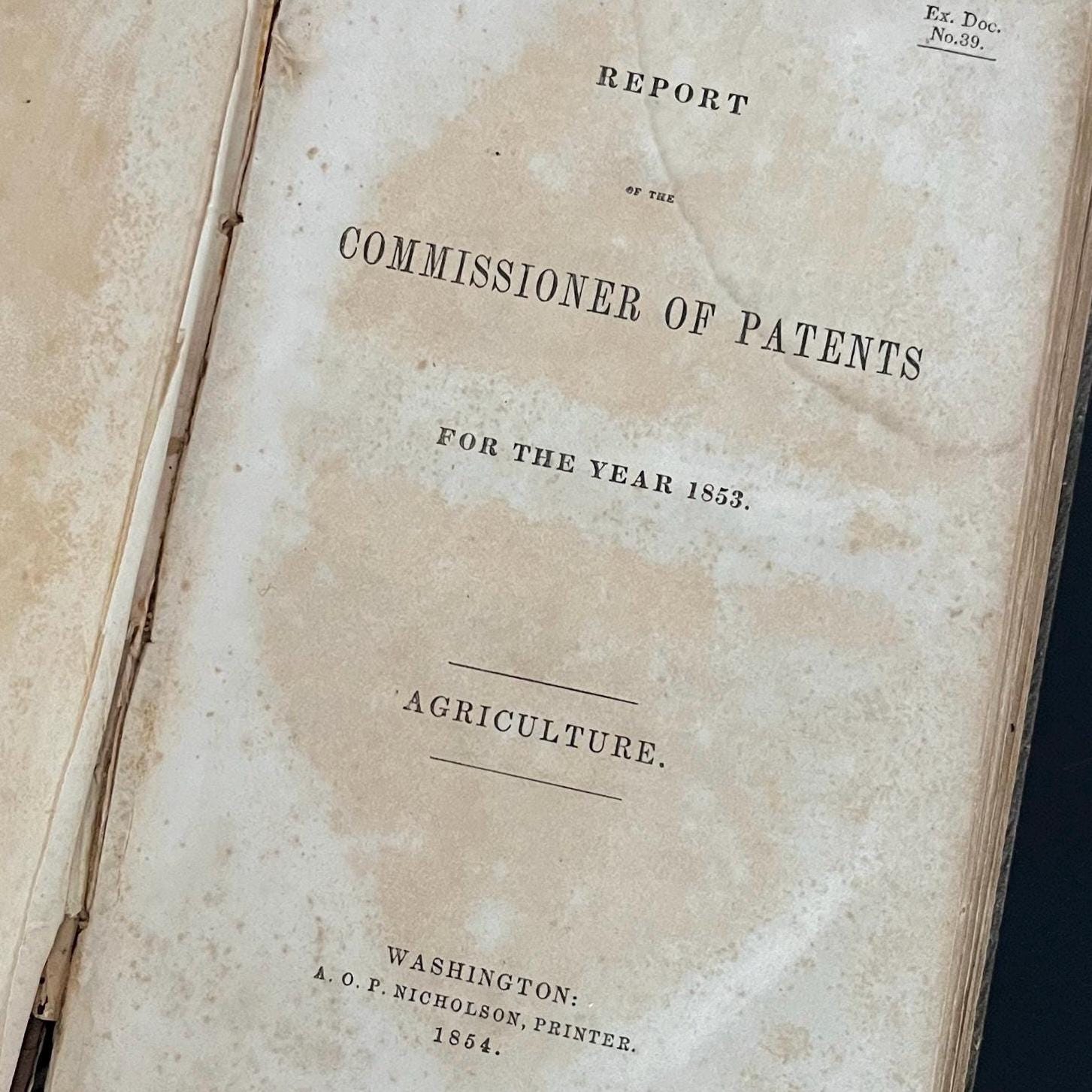 1853 Report of the Commissioner of Patents Agriculture Antique pre-US Civil War Government Publication Book AOP Nicholson Printer Washington