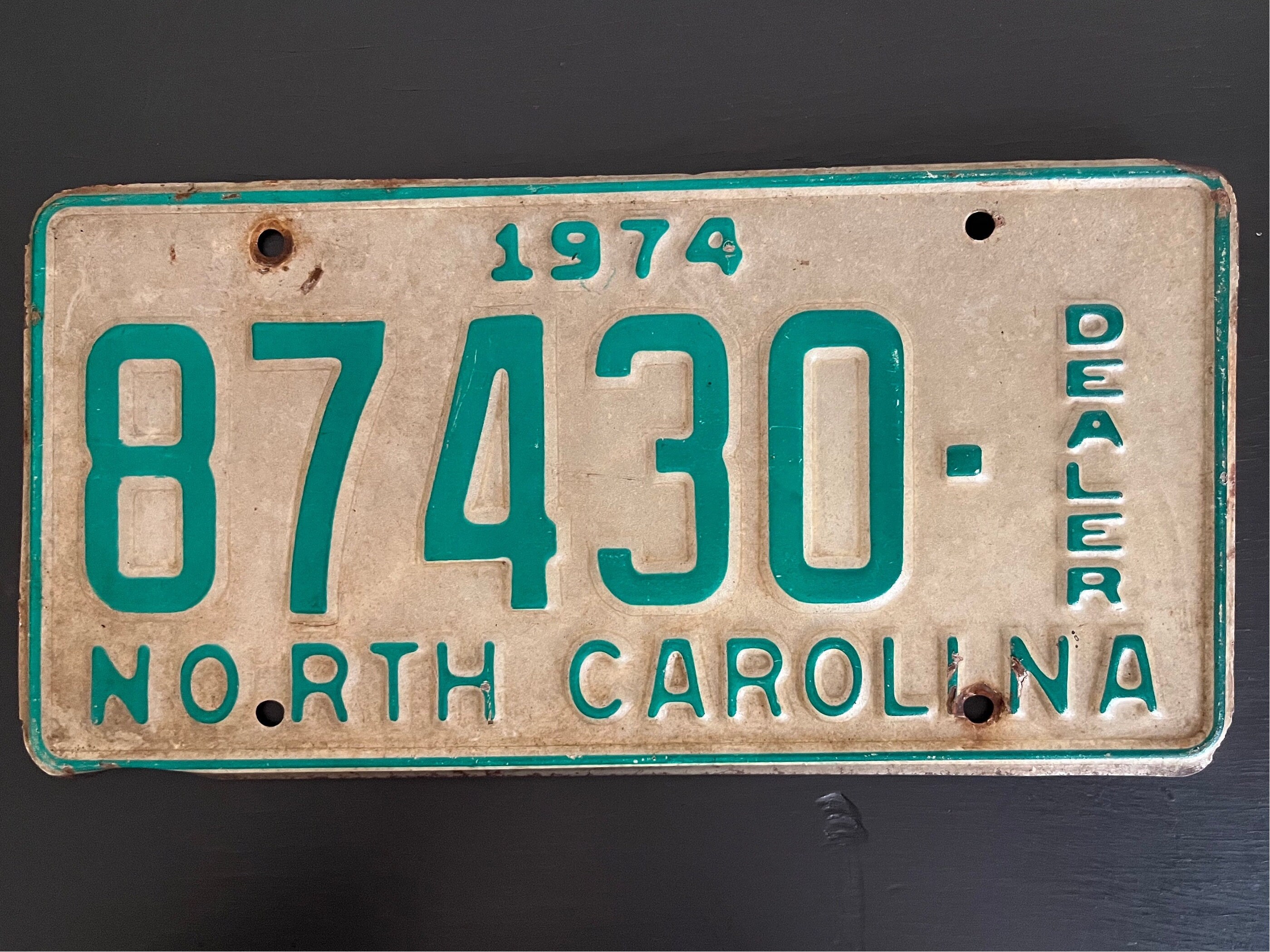 S  Original 1974 NC License Plate Dealer Tag North Carolina