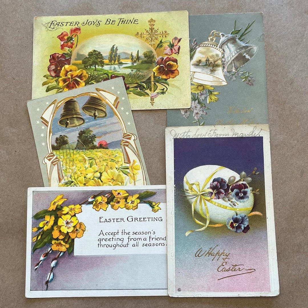 Vintage Easter Postcards Group of 5 Yellow Flowers Bells Country ...