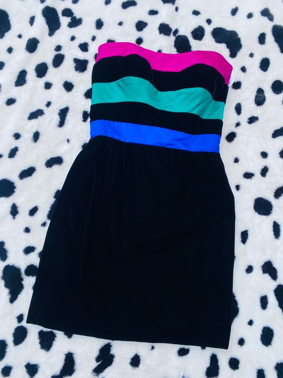 1990s Victor Costa Striped Velvet Mini Dress - image 2