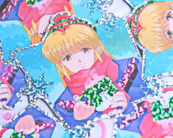 Fuyuki chan retro anime girl 80s 90s city pop future funk vaporwave glitter sticker