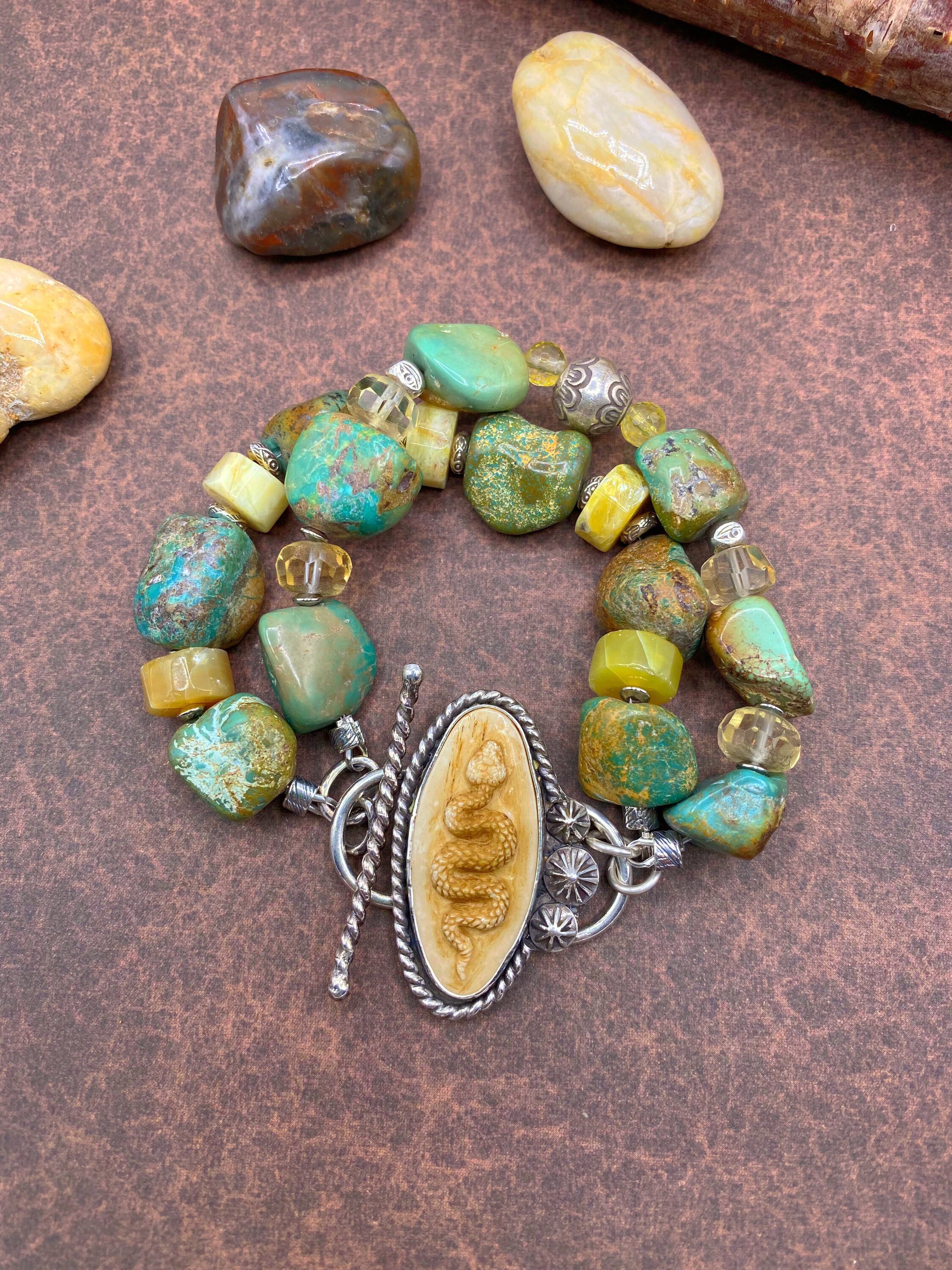 Turquoise Breacket Large Nugget Turquoise Bracelet, Turquoise, Yellow Opal & Ametrine ...