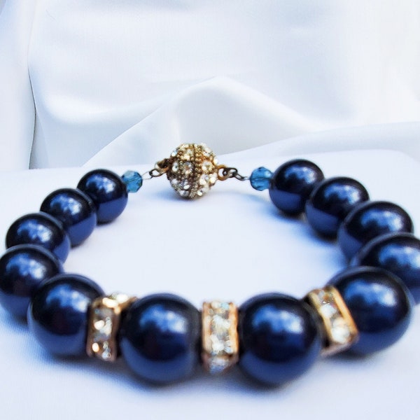 Blue bracelet, Swarovski crystal bracelet, magnetic clasp