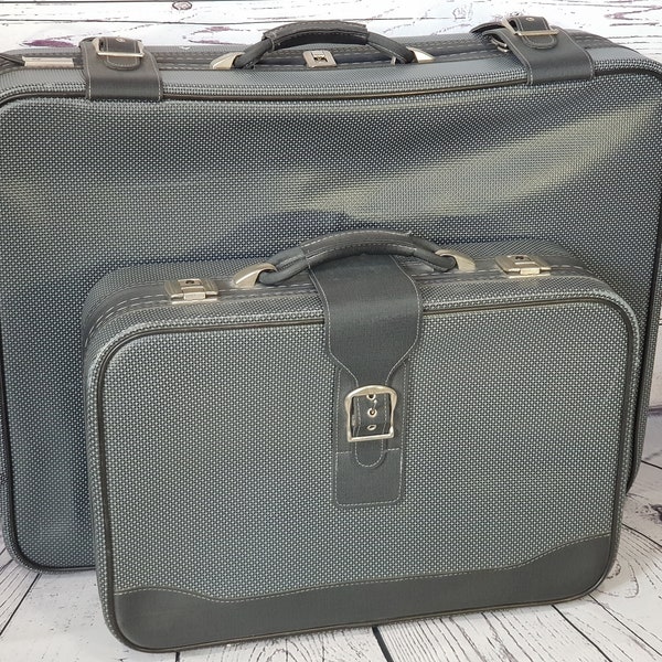 Set of Two Matching Grey Suitcases - Excellent Condition c1980s