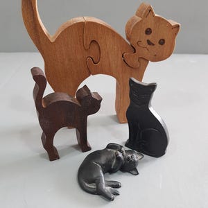 Various Wooden Cat Figurines - Please see description for individual options