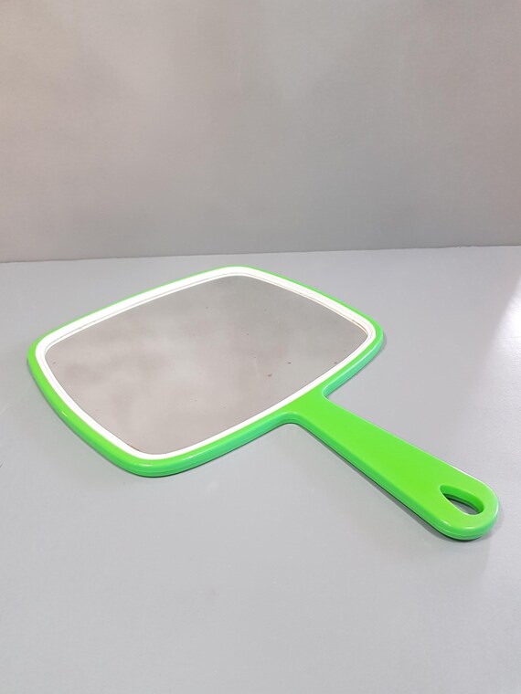 Vintage 1970s Retro Bright Green Square-shaped Hand Mirror 
