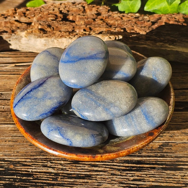 Blue Quartz Aventurine Pillow Mini Palm Stone - Pocket Stone - Healing Crystal - Soothing Stone