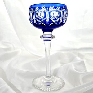 Antique Bristol Blue Roemer Wine Glass: Cut to Clear, Knobbed Stem