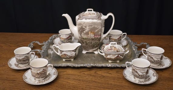 Johnson Brothers Coffee Set Complete Old Britain Castles by Brown