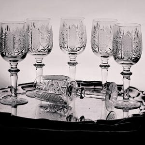 Val ST Lambert crystal claret wine glasses 6x rare cut  pattern in ABP style