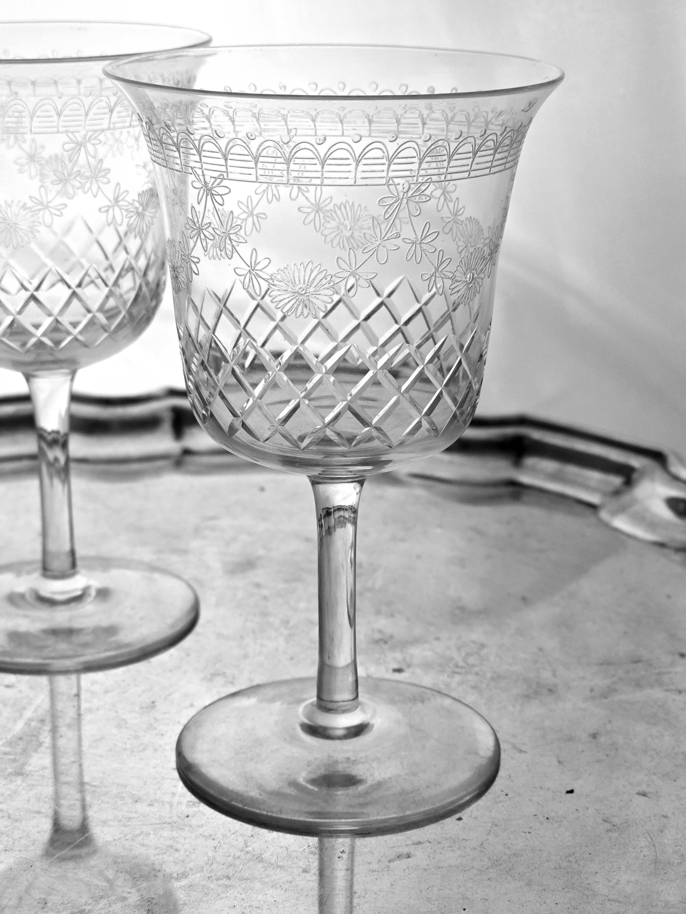 Thomas Webb and Sons Antique Victorian 1900s Pair of Wine Glasses