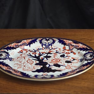 Royal Crown Derby Kings Imari Platter: Antique Cobalt Blue & Gold, 1887