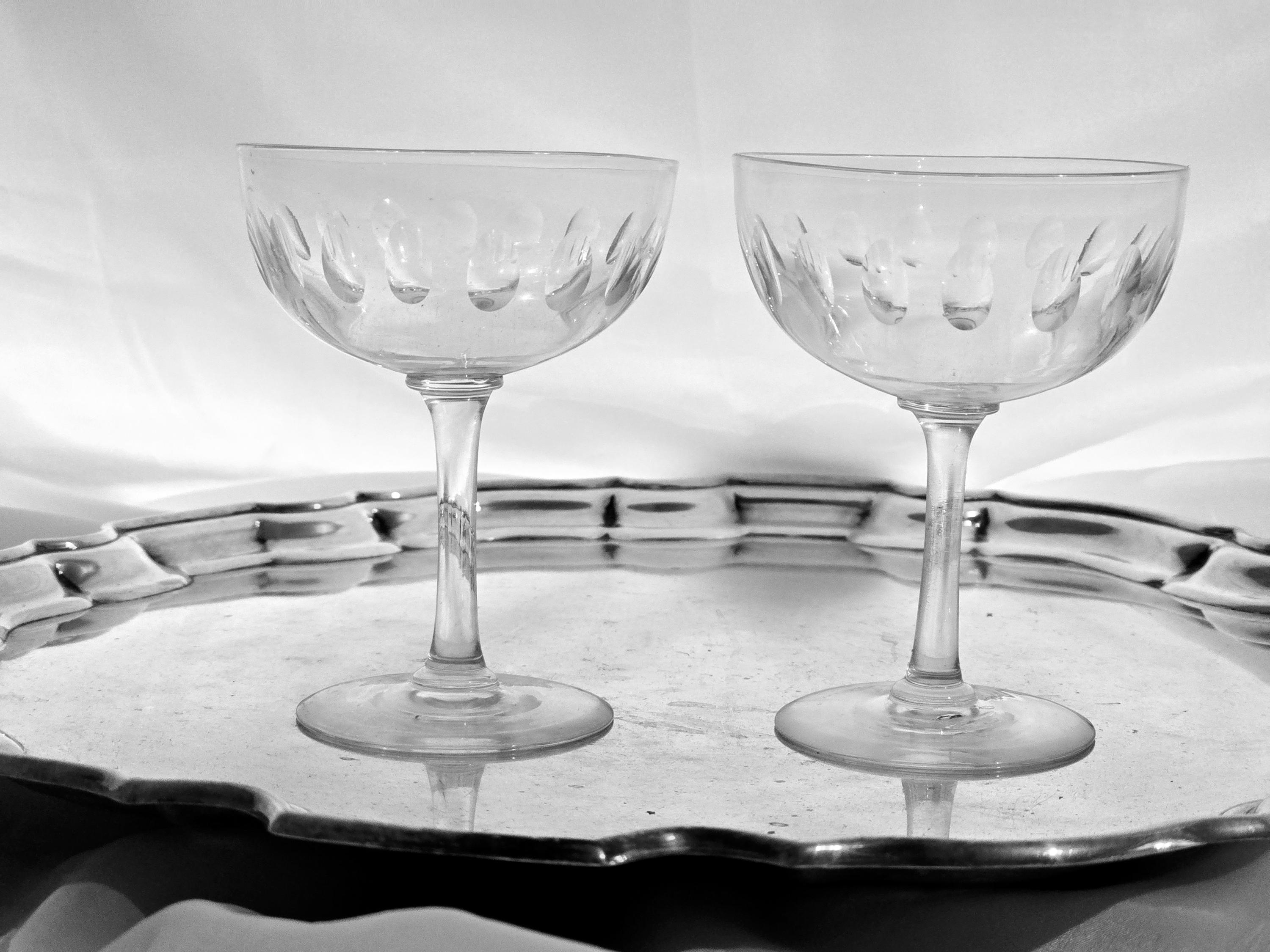 Red House Glassworks Crystal Champagne Coupes Glasses Rare