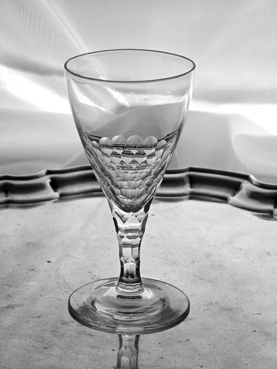 George III Wine Glass Circa 1800 Lead Glass Facet Stem ( GC1339