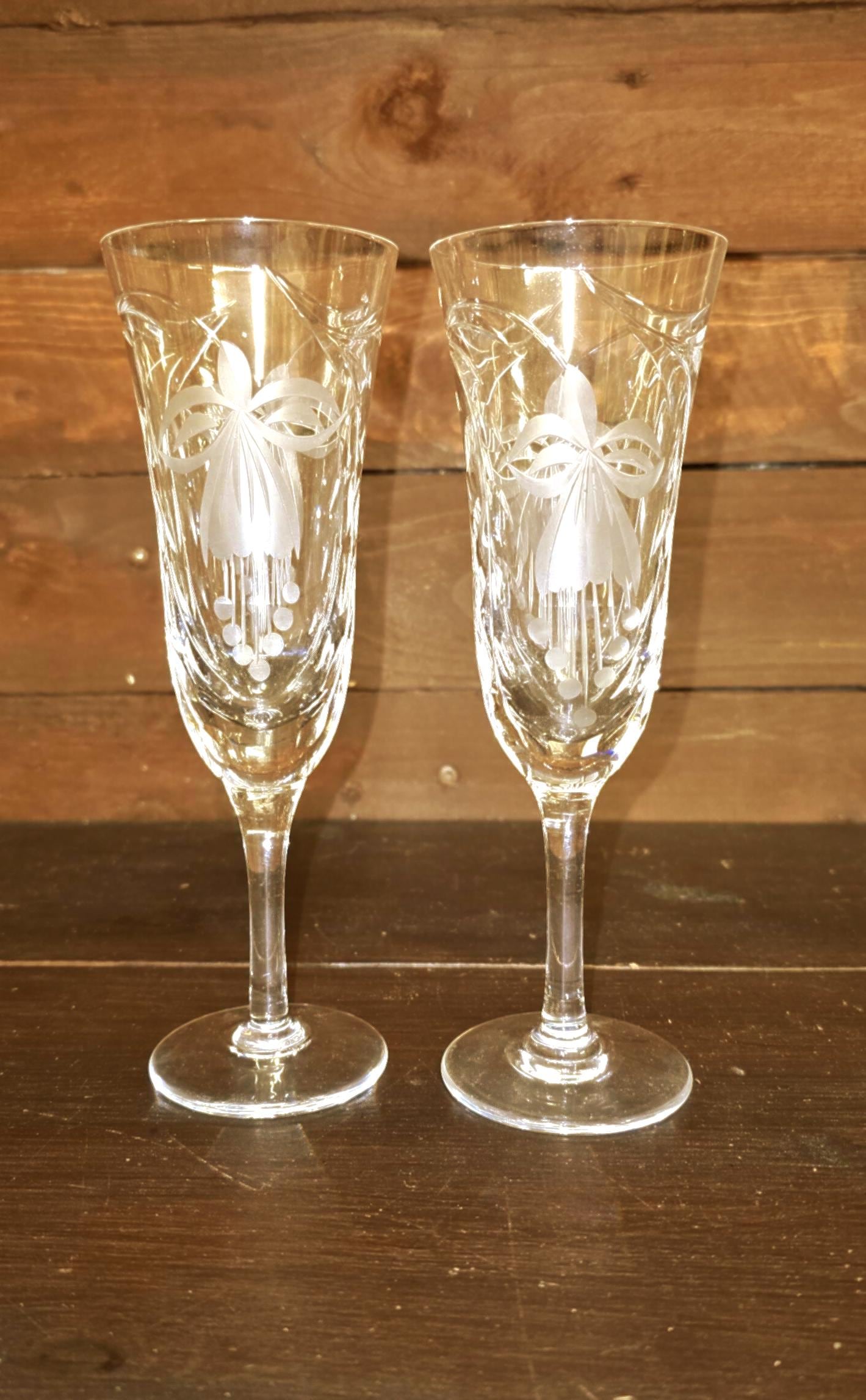 Royal Brierley Fuchsia Champagne Flutes: English Crystal Pair
