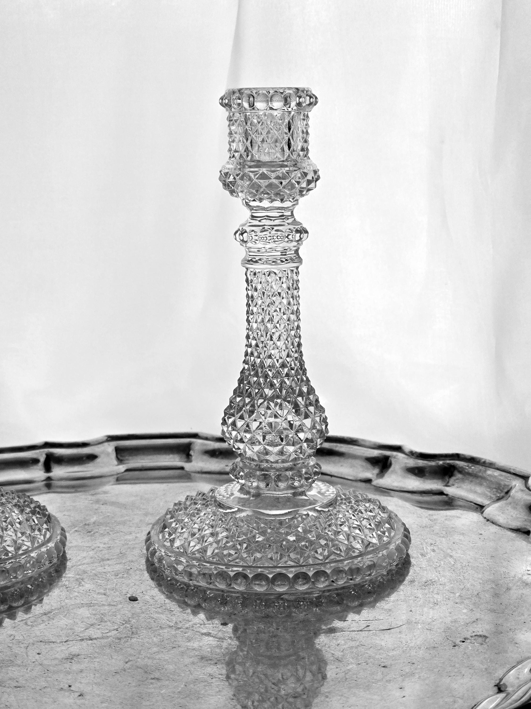 Antique Baccarat , Pair Zenith Crystal Pattern Candlestick Holder