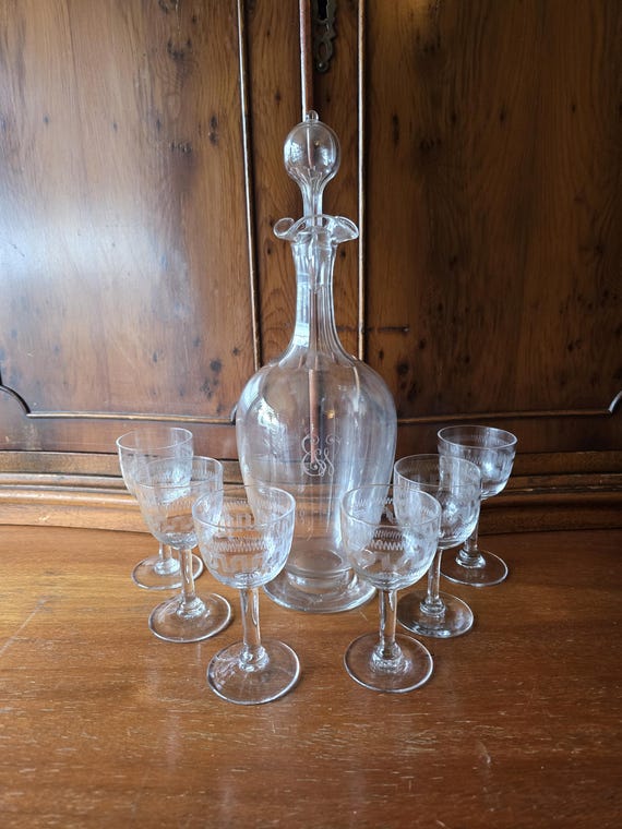 VICTORIAN GLASS セット　アンティーク Sherry Glasses Antique Victorian - Set of 6 Etched Greek Key