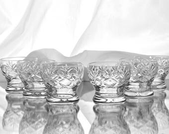 6 x Shot glasses cup footed tumblers  Bohemia 1970s vintage