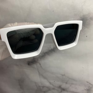 Lunettes de soleil blanches pour hommes, Lunettes de soleil blanches avec monture dorée, Lunettes de soleil millionnaires tendance, Lunettes de soleil carrées blanches, Lunettes de soleil millionnaires à verres foncés,