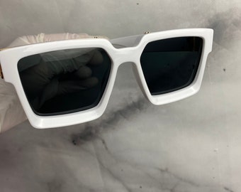 Witte zonnebril voor heren, witte zonnebril met gouden frame, trendy miljonairzonnebril, vierkante witte zonnebril voor dames, miljonairszonnebril