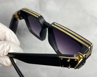 Men’s Black Gold Frame Sunglasses,Trendy Millionaire Sunglasses,Square Sunglasses For Women,Men Gift ,Women Gift,Teens Gift,NON GLOSSY FRAME