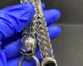 IXDEAXLY Punk Skull Chain Bracelet - Stainless Steel Linked Skull Bead Jewelry For Men & Women
