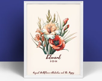 August Birth Flower Print: Personalized Gladiolus Botanical Wall Art (Digital Download)