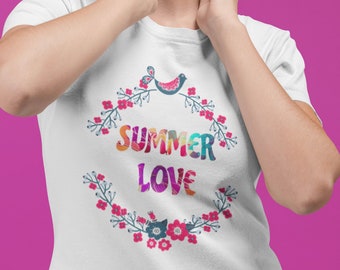 Summer Love T-Shirt with Flowers | Floral Print Tee | Vibrant and Romantic Shirt