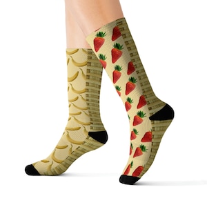 Banana & Strawberry Bambo Basket Mix-Match Funny Socks for Women and Teens