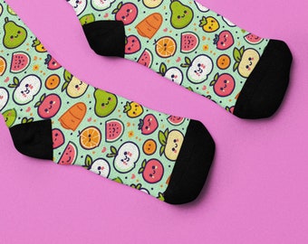 Fun Smiling Fruits & Vegetables Socks - Colorful Pattern Print