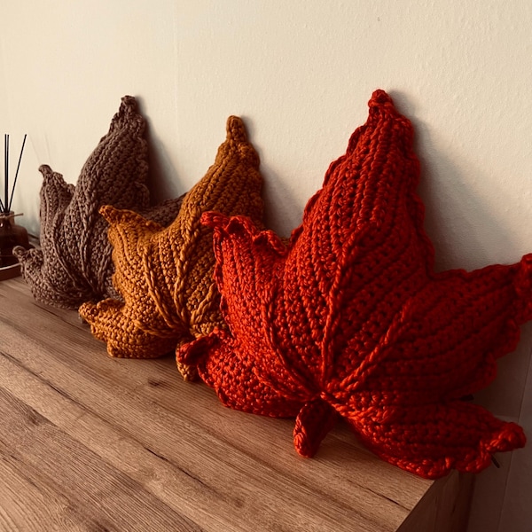 Maple leaf bedroom decor | living room deco Handmade Autumn leaf pillow | Cottagecore Cushion, Fall Leaf cushion | Crochet Pillow Autumn