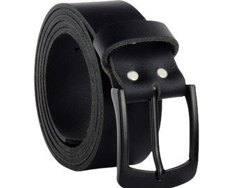 Leather belt black 4 cm wide men's women's full leather 100% genuine leather suspenders belt leather can be shortened NEW