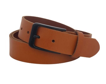 Gürtel Leder Cognac 3,5cm breit Herren Damen Ledergürtel 100% Echt Leder Hosenträger Kürzbar NEU