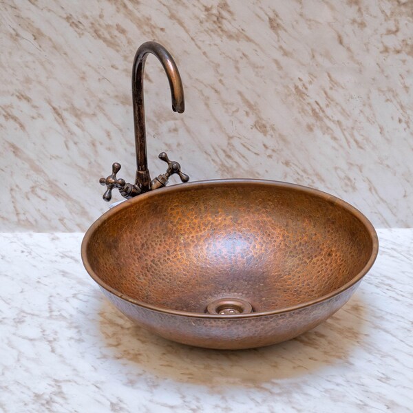 Wall Mount Copper Bathroom Sink , Rustic Copper Bathroom Basin With ...