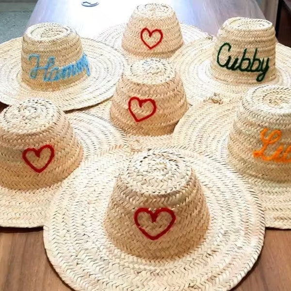 Cappelli di paglia marocchini per le donne, cappelli marocchini personalizzati, cappello da addio al nubilato marocchino, cappelli di paglia personalizzati per le donne