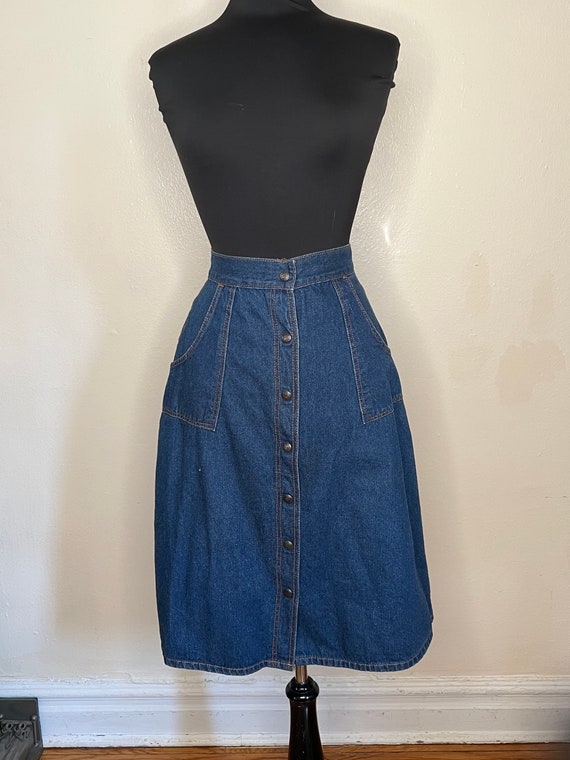 70s/80s Denim Button Front Midi Skirt