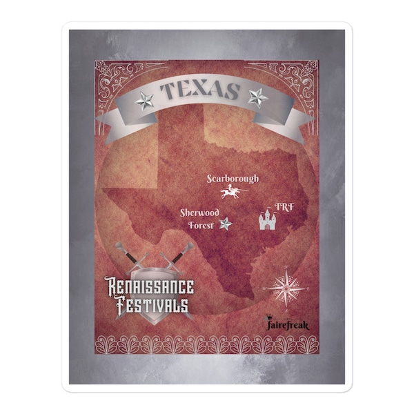 Texas Scarborough Sherwood Renaissance Faire Festival Map Sticker--Renfaire Renfair Renfest Medieval Themed Gift Humor