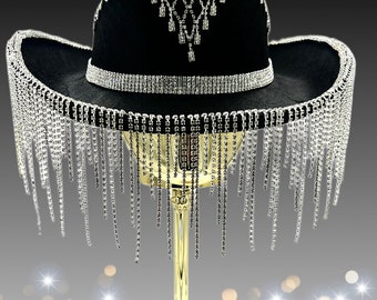 Diamond Fringe Cowboy Hat, Cowgirl Hat, Cowgirl Rhinestone Hat, Cowgirl FringeDisco Hat, Bachelorette Hat, Sparkly Cowgirl Hat,