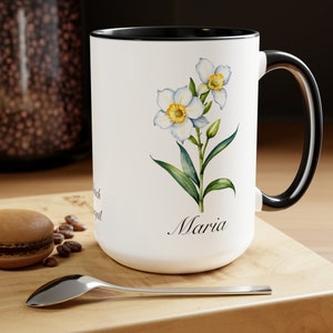 March Jonquil Personalized Birthday Flower of the Month Gift Coffee Mug Secondary Flower image 4