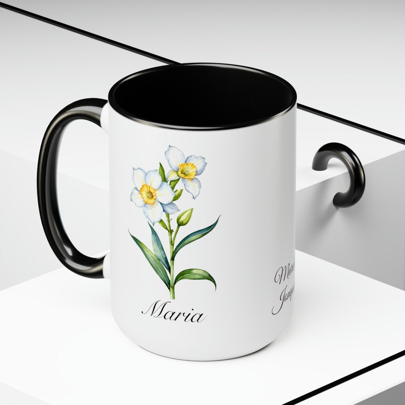 March Jonquil Personalized Birthday Flower of the Month Gift Coffee Mug Secondary Flower image 5