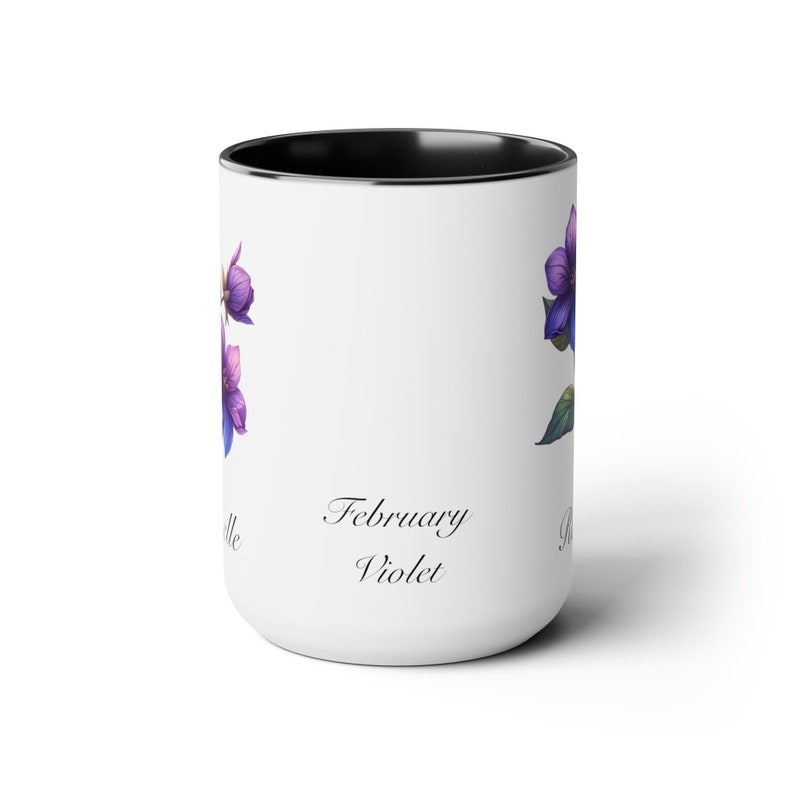 February Violets Personalized Birthday Flower of the Month Gift Coffee Mug Primary Flower image 2