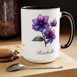 February Violets Personalized Birthday Flower of the Month Gift Coffee Mug Primary Flower image 4