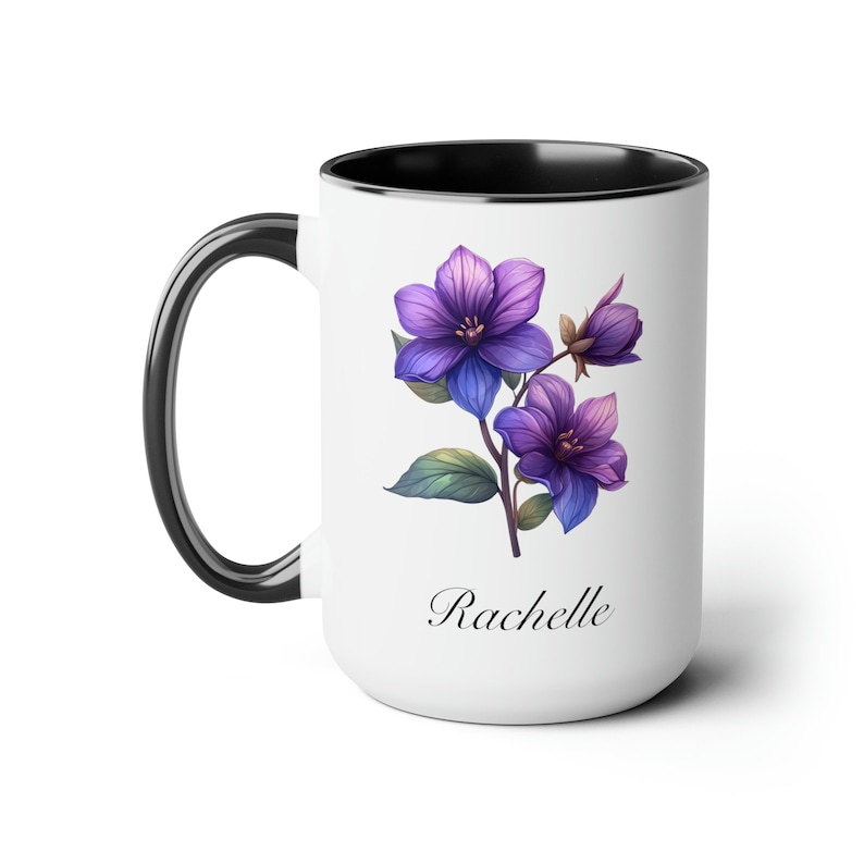 February Violets Personalized Birthday Flower of the Month Gift Coffee Mug Primary Flower image 1